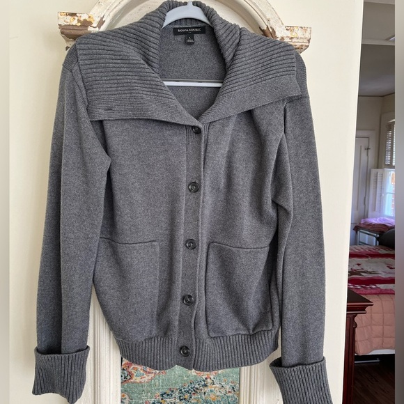 NWOT Banana Republic Charcoal Heather Sweater Jacket Size Large - Picture 2 of 5